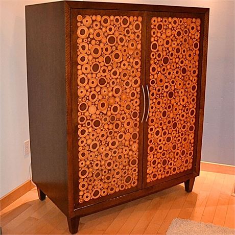 Large Sliced Bamboo Inlay Console Cabinet