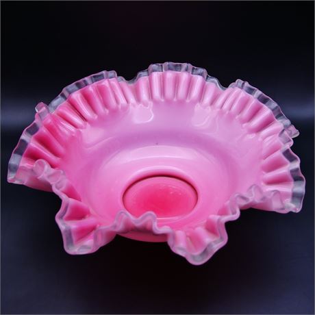 Pink Glass Bowl with Ruffled Edge