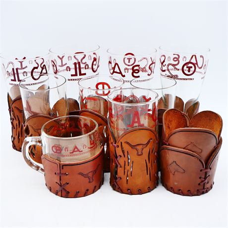 Vintage Cowboy Themed Cups and Leather Koozies