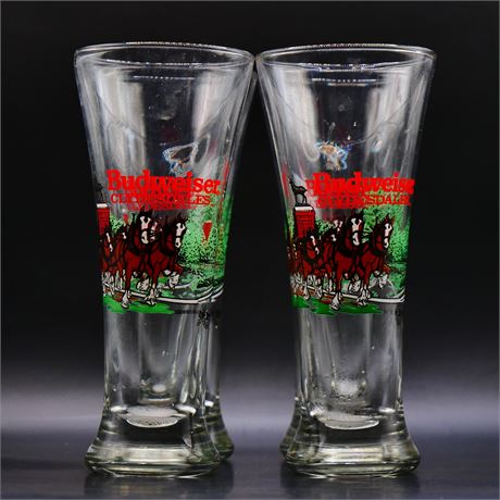 1991 Anheuser-Busch Budweiser Clydesdale Tall Glass Cups (Set of 4)