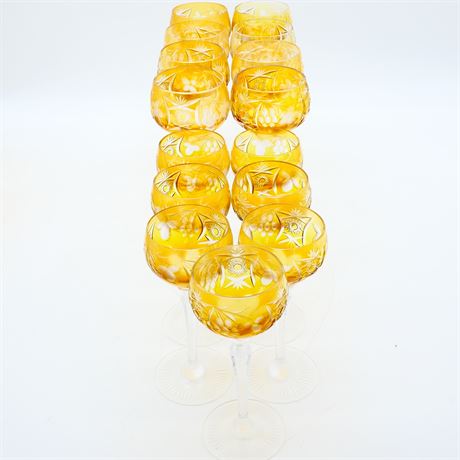 Amber Crystal Cut Wine Glasses (Total of 15)