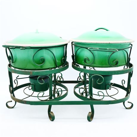 Vintage Double Chafing Dish with Stand and Warming Pots