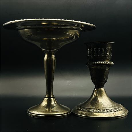Weighted Sterling Compote Dish and Candlestick
