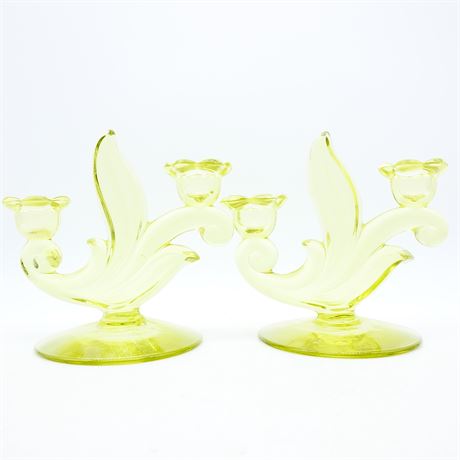 Yellow Glass Candlesticks (Set of 2)