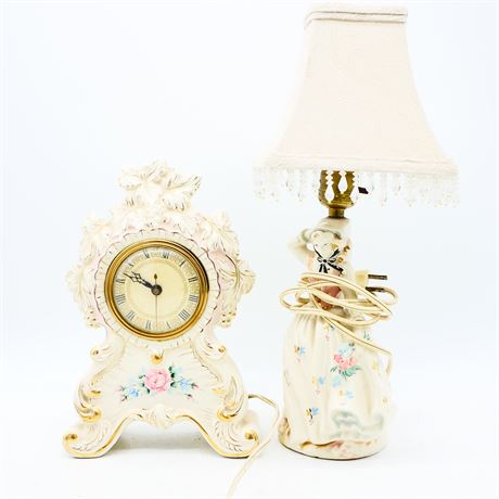 Vintage Ceramic Clock and Table Lamp