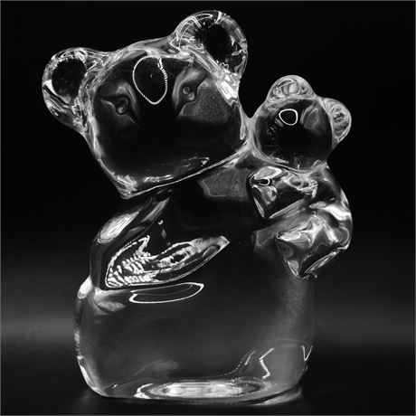 Orrefors Sweden Signed Koala Mama and Cub Crystal Figurine