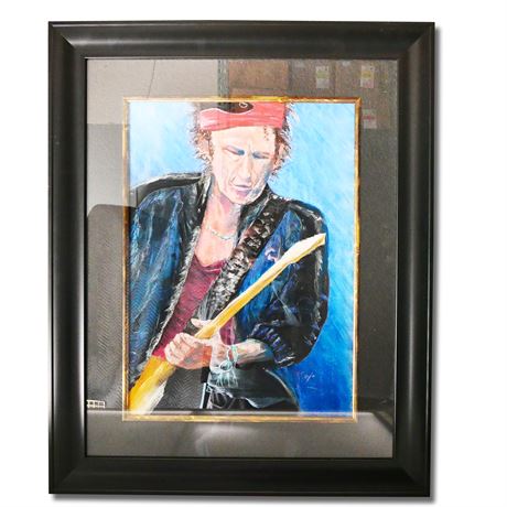 Framed Keith Richards Pastel Art by R. Coyle