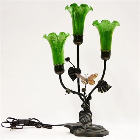 Green Glass Trumpet Flowers Table Lamp