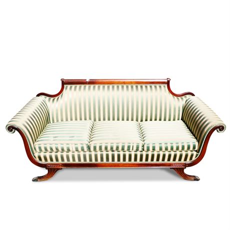Vintage Ross Furniture Co. Green and Tan Striped Couch