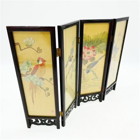 Double-Sided Painted Silk Table Top Folding Screen