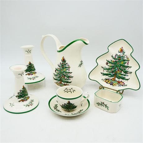 Vintage Spode Christmas Tree Tableware Bundle (Total of 7 Items)