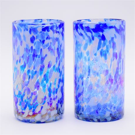 Pair of Confetti Style Hand Blown Glass Tumblers