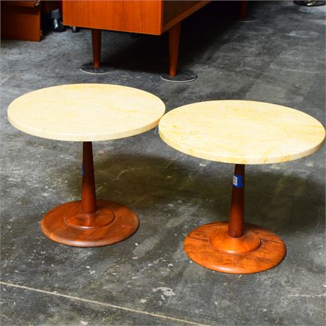 Set of 2 Round Marble Topped Side Tables