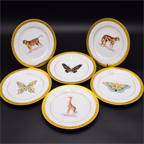 Lot of 6 Gold Buffet Royal Gallery Wild Animal Fine China Plates
