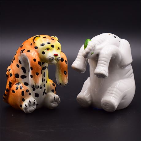 "Jungle Spree" Tiger and Elephant Ceramic Hanging Salt and Pepper Shaker