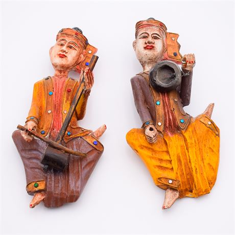 Set Of 2 Asian Style Dancing Figure Wall Sculptures
