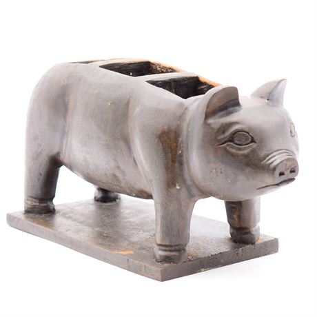 11" Long Pottery Barn Dark Wood Pig Flatware Caddy