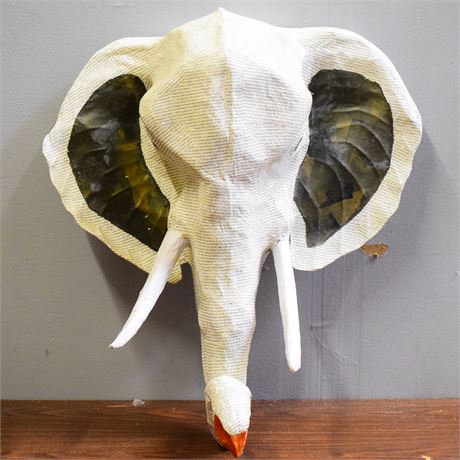 Paper Mache Elephant Head Wall Sculpture