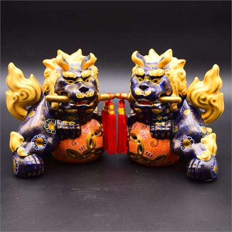 Gump's of San Francisco Pair of Decorative Asian Foo Dog Sculptures