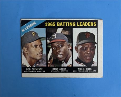 1966 Topps #215 N.L Batting Leaders Mays, Clemente, & Aaron