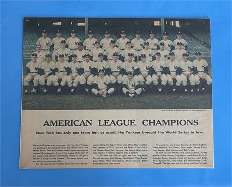 1958 New York Yankees American League Champions Team Photo