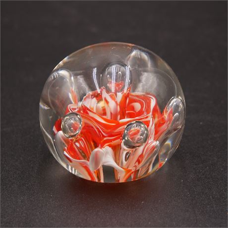 Orange & White in Clear Glass Art Paperweight