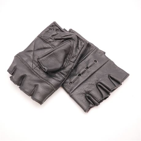 Pair of Vintage Leather Fingerless Biker-Style Gloves