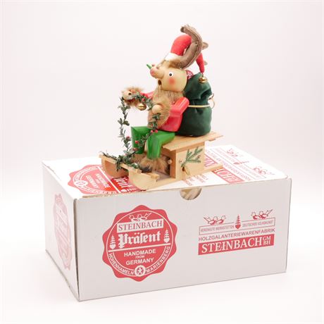 Steinbach Wooden Rudolph w/Sleigh Incense Smoker & Music Box