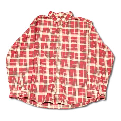 L.L. Bean Red & Tan 100% Cotton Plaid Flannel Shirt Men's Size L