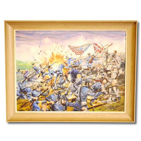 Original Acrylic on Canvas Civil War Battle Scene Painting by Stanford