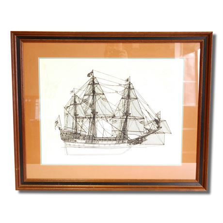 Large Framed Ship Blueprint Sketch Print
