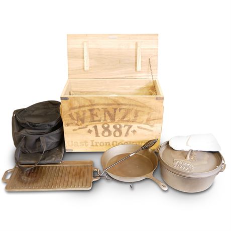 Wenzel 1887 Cast Iron Cookware Set in Wooden Crate