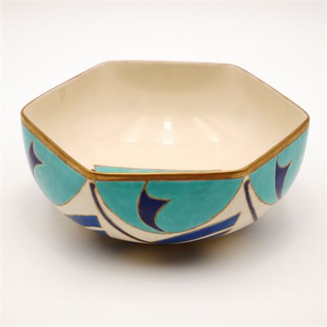 Gilded Rounded Hexagonal Ceramic Bowl