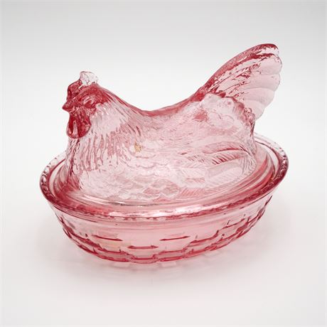 Longaberger Handcrafted Pink Glass Hen on Nest Candy Dish