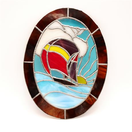 Oval Stained Glass Panel w/Sailboat