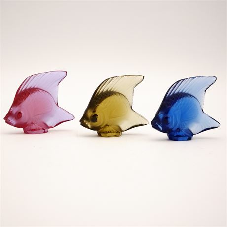 Lalique France Small Colored Glass Fish (Set of 3)