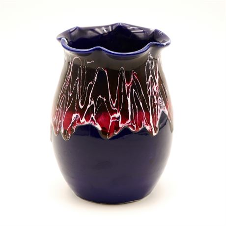 Royal Blue Vase w/Thick Swirl Drip Glaze
