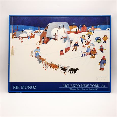 "Iditarod Racer Leaving Shaktoolik" by Rie Munoz Signed Poster