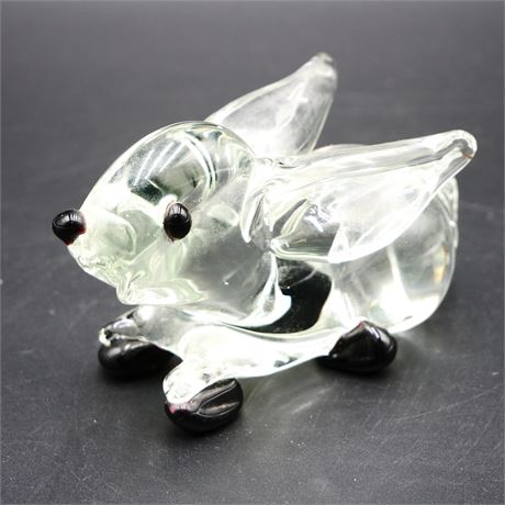 Clear & Black Glass Rabbit Figurine