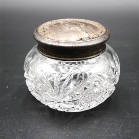 Small Cut Crystal Jar w/Embellished Metal Lid