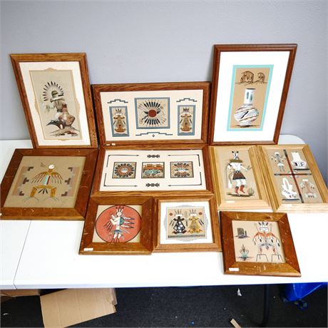 Lot of 10 Framed Navajo Sand Paintings
