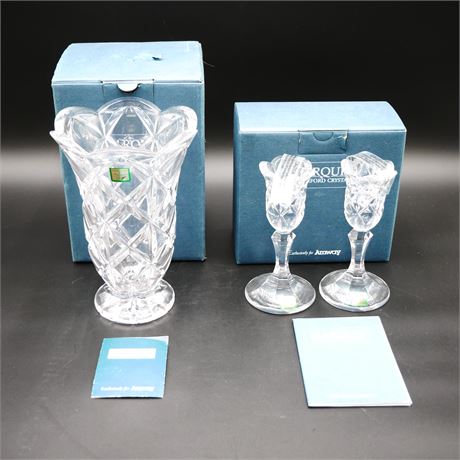 Marquis by Waterford Crystal for Amway Cut Crystal Vase & 2 Candlesticks