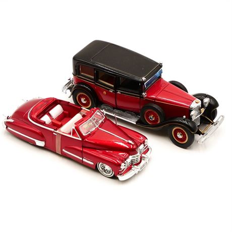 Pair of Red Die-Cast Classic Car Models