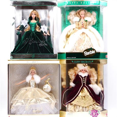 Lot of 4 Happy Holidays Special Edition Barbies