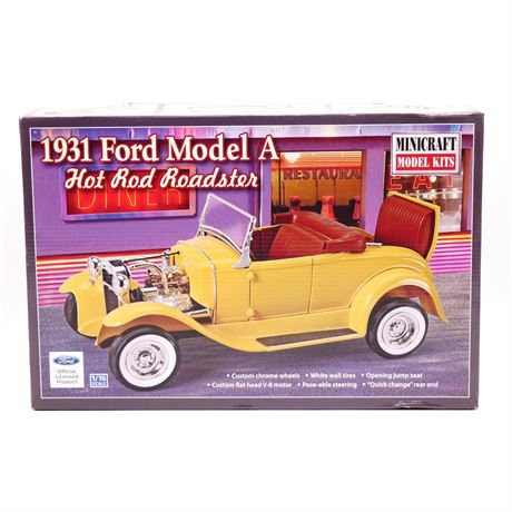 Minicraft Model Kits 1:16 Scale 1931 Ford Model A Hot Rod Roadster Model Kit