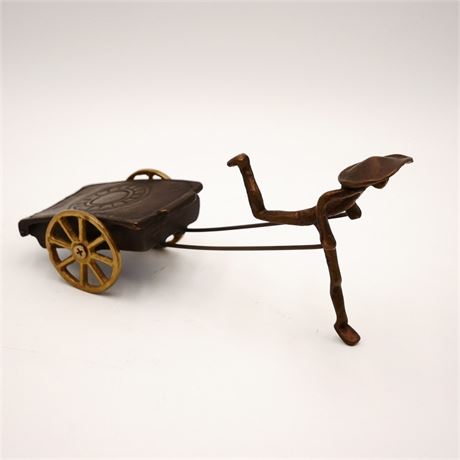 Asian Bronze Rikshaw and Driver Figurine and Ashtray