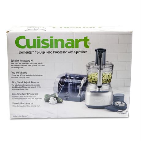 Cuisinart Elemental 13-Cup Food Processor w/Spiralizer CFP-26SVPC -New in Box