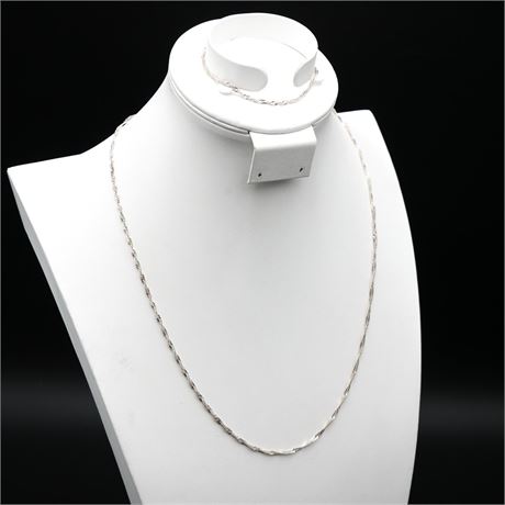 925 Sterling Twisted Chain Necklace & Bracelet