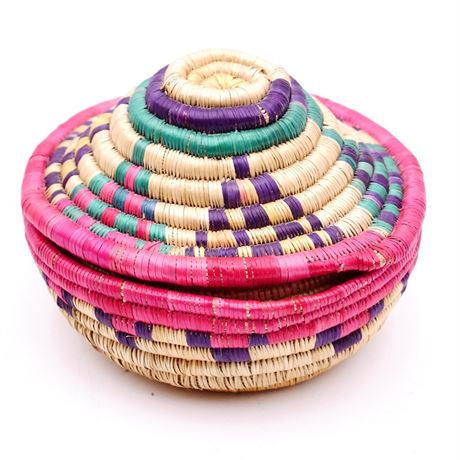 Coiled Multicolor Basket w/Lid