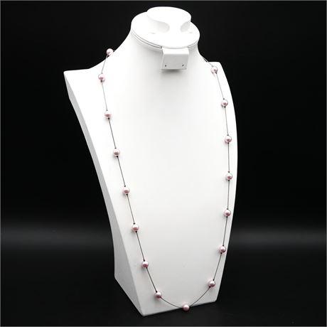 Extra Long 36" Station Pearlescent Bead Necklace